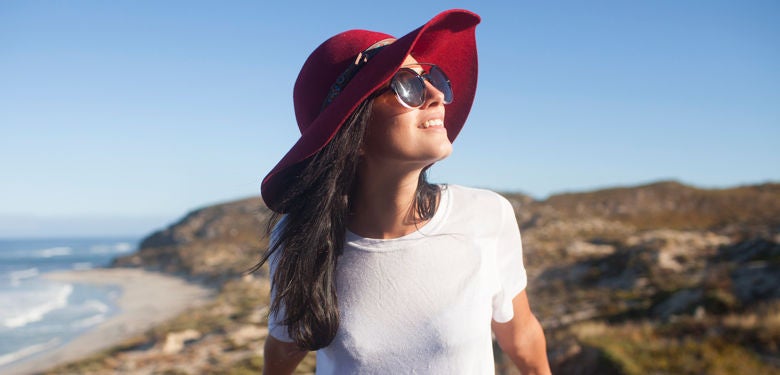 woman in her red hat on a holiday